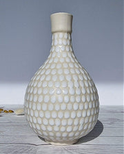 Upsala Ekeby Porcelain Arthur Percy for Gefle Upsala Ekeby, Buttermilk and Daisy White Dotted Relief Vase, 1950s, Swedish