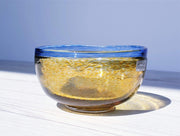 AnyesAttic Glass Bertil Vallien for (Kosta) Boda, Antikva Series, Blue and Yellow Frit Art Glass Bowl, 1970s - 80s