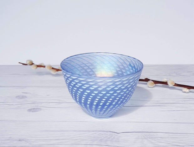 AnyesAttic Glass Bertil Vallien for (Kosta) Boda, Minos Series, Pale Blue and White Art Glass Bowl, 1970s - 80s