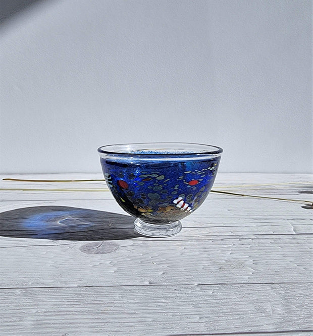 Kosta Boda Glass Glass Bertil Vallien for Kosta Boda Satellites Series, Blue Iridescent Art Glass Bowl, 1992, Sweden