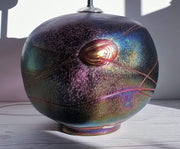 AnyesAttic Lighting Bertil Vallien for (Kosta) Boda, Volcano Series, Iridescent Studio Art Glass Lamp Base, 1980s