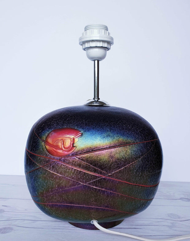 AnyesAttic Lighting Bertil Vallien for (Kosta) Boda, Volcano Series, Iridescent Studio Art Glass Lamp Base, 1980s