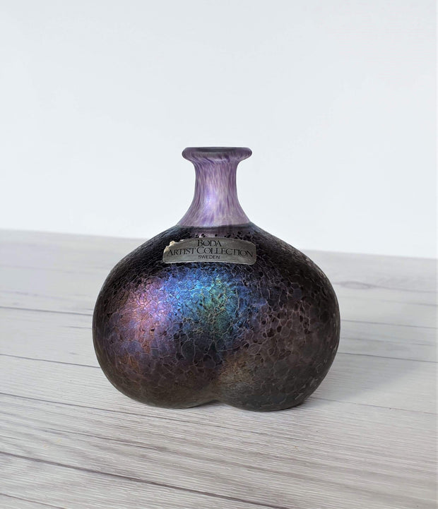 AnyesAttic Glass Bertil Vallien for (Kosta) Boda, Volcano Series, Miniature Art Glass Bottle Vase, 1980s, Swedish