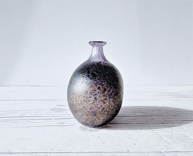 Kosta Boda Glass Glass Bertil Vallien for Kosta Boda Volcano Series, Trio of Iridescent Sculptural Bottle Vases, 1980s