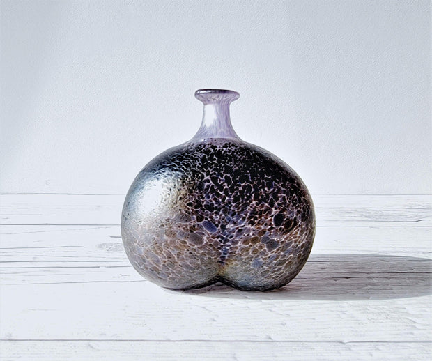 Kosta Boda Glass Glass Bertil Vallien for Kosta Boda Volcano Series, Trio of Iridescent Sculptural Bottle Vases, 1980s