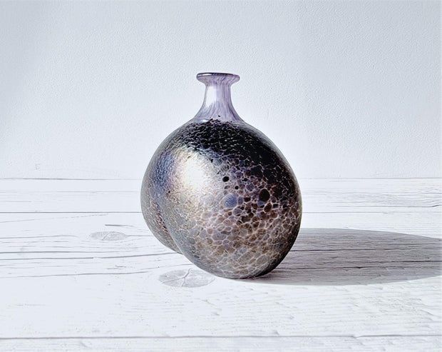 Kosta Boda Glass Glass Bertil Vallien for Kosta Boda Volcano Series, Trio of Iridescent Sculptural Bottle Vases, 1980s