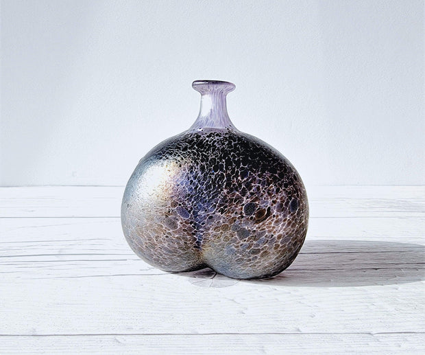 Kosta Boda Glass Glass Bertil Vallien for Kosta Boda Volcano Series, Trio of Iridescent Sculptural Bottle Vases, 1980s