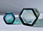 AnyesAttic Glass Bertil Vallien, (Kosta) Boda, Antikva Series, Miniature Sea-Green Geometric Bottle Vases Duo, 1970s