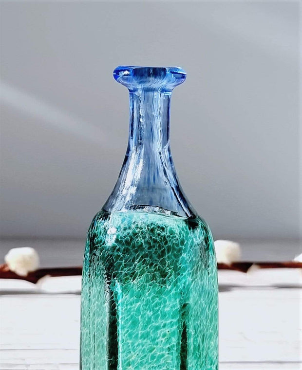 AnyesAttic Glass Bertil Vallien, (Kosta) Boda, Antikva Series, Miniature Sea-Green Geometric Bottle Vases Duo, 1970s