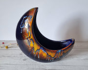 Bertoncello Ceramiche Ceramic Bertoncello, Azure Blue, Midnight Fire Palette Glaze, Modernist Crescent Moon Planter Vase, 60s-80s