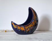 Bertoncello Ceramiche Ceramic Bertoncello, Azure Blue, Midnight Fire Palette Glaze, Modernist Crescent Moon Planter Vase, 60s-80s