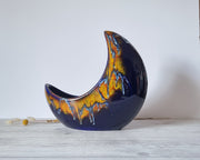 Bertoncello Ceramiche Ceramic Bertoncello, Azure Blue, Midnight Fire Palette Glaze, Modernist Crescent Moon Planter Vase, 60s-80s