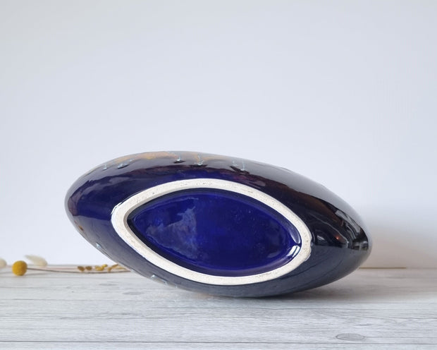 Bertoncello Ceramiche Ceramic Bertoncello, Azure Blue, Midnight Fire Palette Glaze, Modernist Crescent Moon Planter Vase, 60s-80s