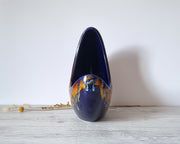 Bertoncello Ceramiche Ceramic Bertoncello, Azure Blue, Midnight Fire Palette Glaze, Modernist Crescent Moon Planter Vase, 60s-80s