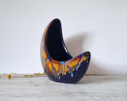 Bertoncello Ceramiche Ceramic Bertoncello, Azure Blue, Midnight Fire Palette Glaze, Modernist Crescent Moon Planter Vase, 60s-80s