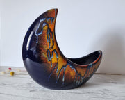 Bertoncello Ceramiche Ceramic Bertoncello, Azure Blue, Midnight Fire Palette Glaze, Modernist Crescent Moon Planter Vase, 60s-80s