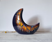 Bertoncello Ceramiche Ceramic Bertoncello, Azure Blue, Midnight Fire Palette Glaze, Modernist Crescent Moon Planter Vase, 60s-80s