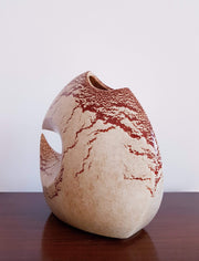 Bertoncello Ceramiche Ceramic 1960s Italian Bertoncello Mid Century Modern Sculptural Space Age Cream Leather Glaze Ceramic Vase