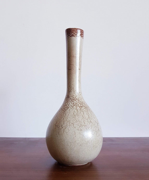 Bertoncello Ceramiche Ceramic 1960s Italian Bertoncello Mid Century, Modernist Cream and Sienna 'Leather' Glaze Ceramic Floor Vase