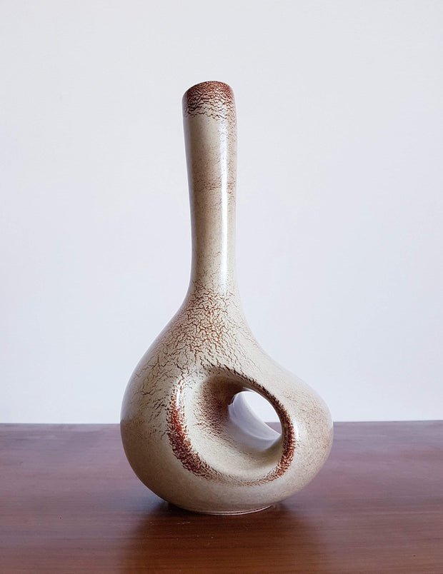 Bertoncello Ceramiche Ceramic 1960s Italian Bertoncello Mid Century, Modernist Cream and Sienna 'Leather' Glaze Ceramic Floor Vase