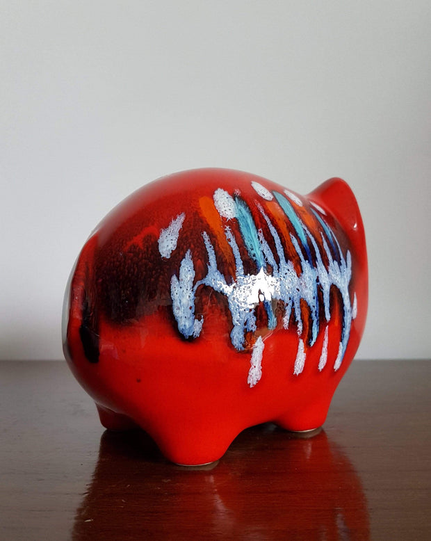 Bertoncello Ceramiche Figurines 1960s Italian Bertoncello Red Ceramic and Fat Lava Relief Decorated Piggy Bank Money Box