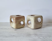 Bertoncello Ceramiche Ceramic Bertoncello Ceramiche, Pair of Screziato Havana Cream  Leather Glaze Cube Vases, 1960s-70s, Italian