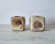 Bertoncello Ceramiche Ceramic Bertoncello Ceramiche, Pair of Screziato Havana Cream  Leather Glaze Cube Vases, 1960s-70s, Italian