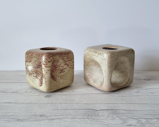 Bertoncello Ceramiche Ceramic Bertoncello Ceramiche, Pair of Screziato Havana Cream  Leather Glaze Cube Vases, 1960s-70s, Italian