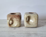 Bertoncello Ceramiche Ceramic Bertoncello Ceramiche, Pair of Screziato Havana Cream  Leather Glaze Cube Vases, 1960s-70s, Italian