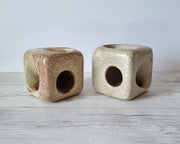 Bertoncello Ceramiche Ceramic Bertoncello Ceramiche, Pair of Screziato Havana Cream  Leather Glaze Cube Vases, 1960s-70s, Italian