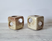 Bertoncello Ceramiche Ceramic Bertoncello Ceramiche, Pair of Screziato Havana Cream  Leather Glaze Cube Vases, 1960s-70s, Italian