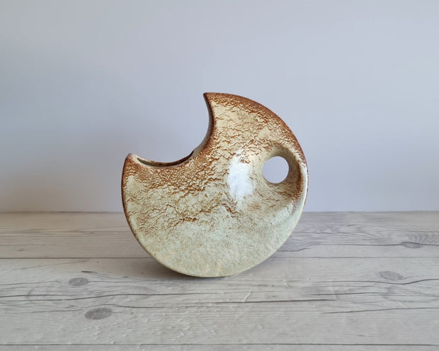 Bertoncello Ceramiche Ceramic Bertoncello Ceramiche, Screziato Havana Glaze, Sculptured Waxing Moon Vase, Italian, 1960s-70s