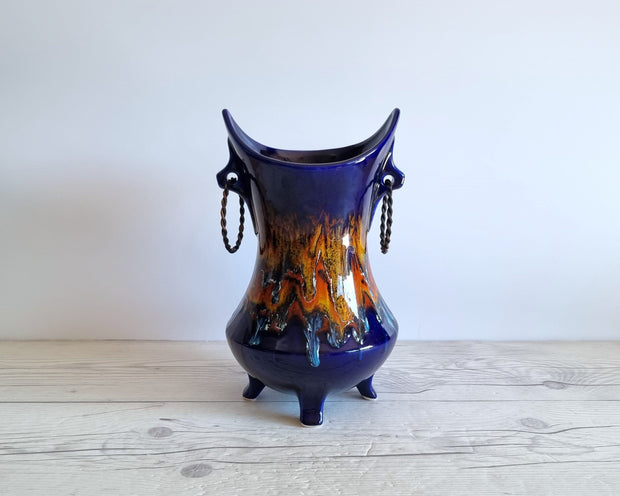 Bertoncello Ceramiche Ceramic Bertoncello Ceramiche, Trailed Glaze in Midnight Fire Palette, Mid-Mod Sculptural Cachepot Vase, Italian, 1970s-80s