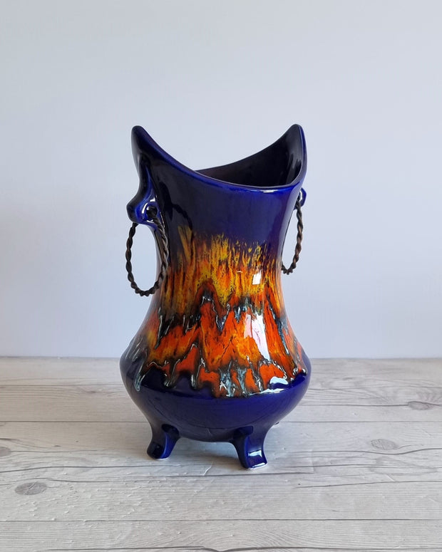 Bertoncello Ceramiche Ceramic Bertoncello Ceramiche, Trailed Glaze in Midnight Fire Palette, Sculptural Cachepot Vase, Italian, 1970s-80s