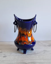 Bertoncello Ceramiche Ceramic Bertoncello Ceramiche, Trailed Glaze in Midnight Fire Palette, Sculptural Cachepot Vase, Italian, 1970s-80s