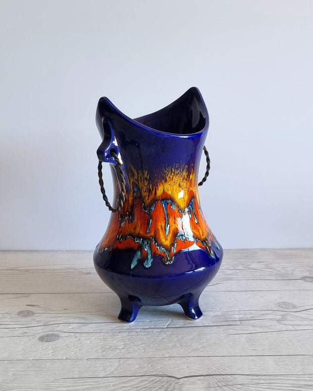 Bertoncello Ceramiche Ceramic Bertoncello Ceramiche, Trailed Glaze in Midnight Fire Palette, Sculptural Cachepot Vase, Italian, 1970s-80s