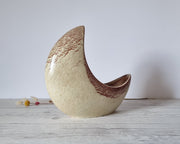 Bertoncello Ceramiche Ceramic Bertoncello, Screziato Havana Cream and Sienna Glaze, Modernist Crescent Moon Planter Vase, 60s-80s