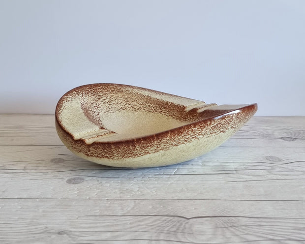 Bertoncello Ceramiche Ceramic Bertoncello, Screziato Havana Glaze, Sculptural Mid-Mod Soft Twist Dish, Italian, 1960s-70s