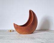 Bertoncello Ceramiche Ceramic Bertoncello, Screziato Tabacco Tan Glaze, Modernist Crescent Moon Sculptural Planter Vase, 60s-80s