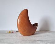 Bertoncello Ceramiche Ceramic Bertoncello, Screziato Tabacco Tan Glaze, Modernist Crescent Moon Sculptural Planter Vase, 60s-80s