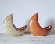 Bertoncello Ceramiche Ceramic Bertoncello, Screziato Tabacco Tan Glaze, Modernist Crescent Moon Sculptural Planter Vase, 60s-80s