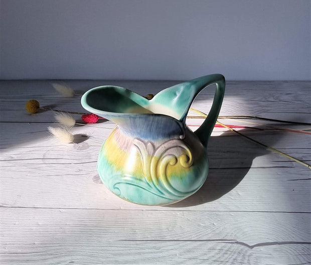 Beswick Pottery Ceramic Beswick Art Deco Transition, Stylised Pastel Rainbow Palette Jug Vase, British, 1920s-30s, Rare