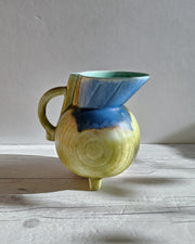 Beswick Pottery Ceramic Beswick Pottery, Clarice Cliff Era, Art Deco Footed Jug Vase, Cobalt, Flax and Sienna Drip Glaze