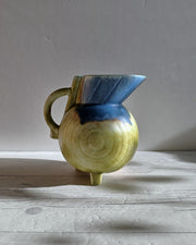 Beswick Pottery Ceramic Beswick Pottery, Clarice Cliff Era, Art Deco Footed Jug Vase, Cobalt, Flax and Sienna Drip Glaze