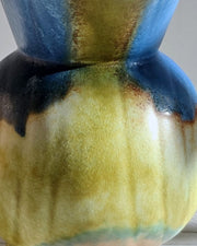 Beswick Pottery Ceramic Beswick Pottery, Clarice Cliff Era, Art Deco Footed Jug Vase, Cobalt, Flax and Sienna Drip Glaze