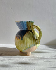 Beswick Pottery Ceramic Beswick Pottery, Clarice Cliff Era, Art Deco Footed Jug Vase, Cobalt, Flax and Sienna Drip Glaze