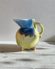 Beswick Pottery Ceramic Beswick Pottery, Clarice Cliff Era, Art Deco Footed Jug Vase, Cobalt, Flax and Sienna Drip Glaze