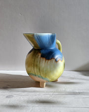 Beswick Pottery Ceramic Beswick Pottery, Clarice Cliff Era, Art Deco Footed Jug Vase, Cobalt, Flax and Sienna Drip Glaze