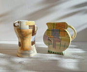 Beswick Pottery Ceramic Beswick Pottery, Modernist Asymmetric Handled Chimney Vase, Geometric Glaze Décor, British