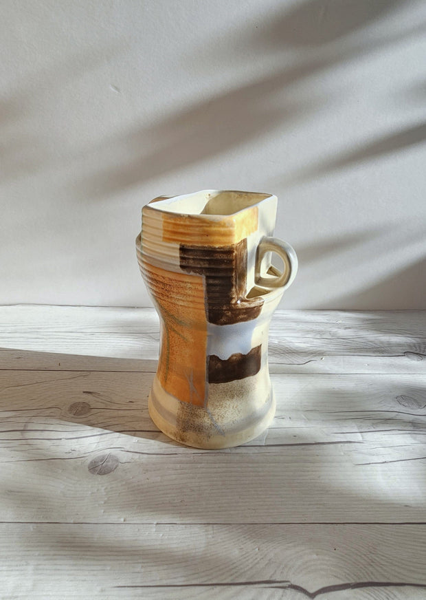 Beswick Pottery Ceramic Beswick Pottery, Modernist Asymmetric Handled Chimney Vase, Geometric Glaze Décor, British